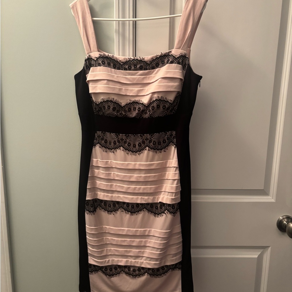 Elegant Pink and Black Lace Dress